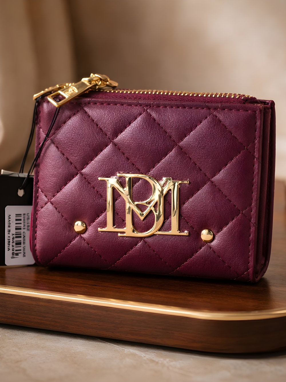 Badgley Mischka Quilted Plum Wallet with Gold Hardware